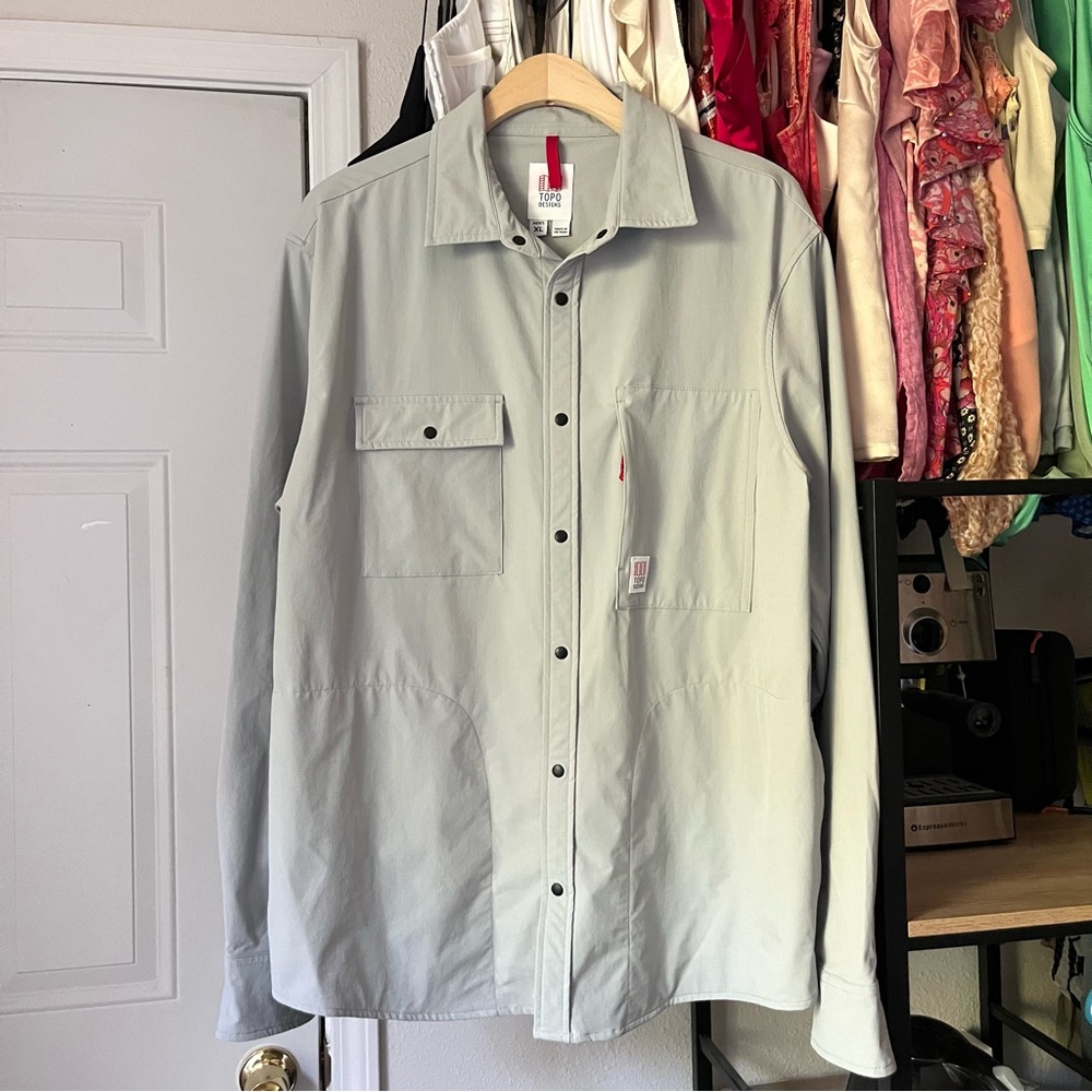 TOPO DESIGNS grey mens nylon snap button up long‎ sleeve shacket shirt jacket